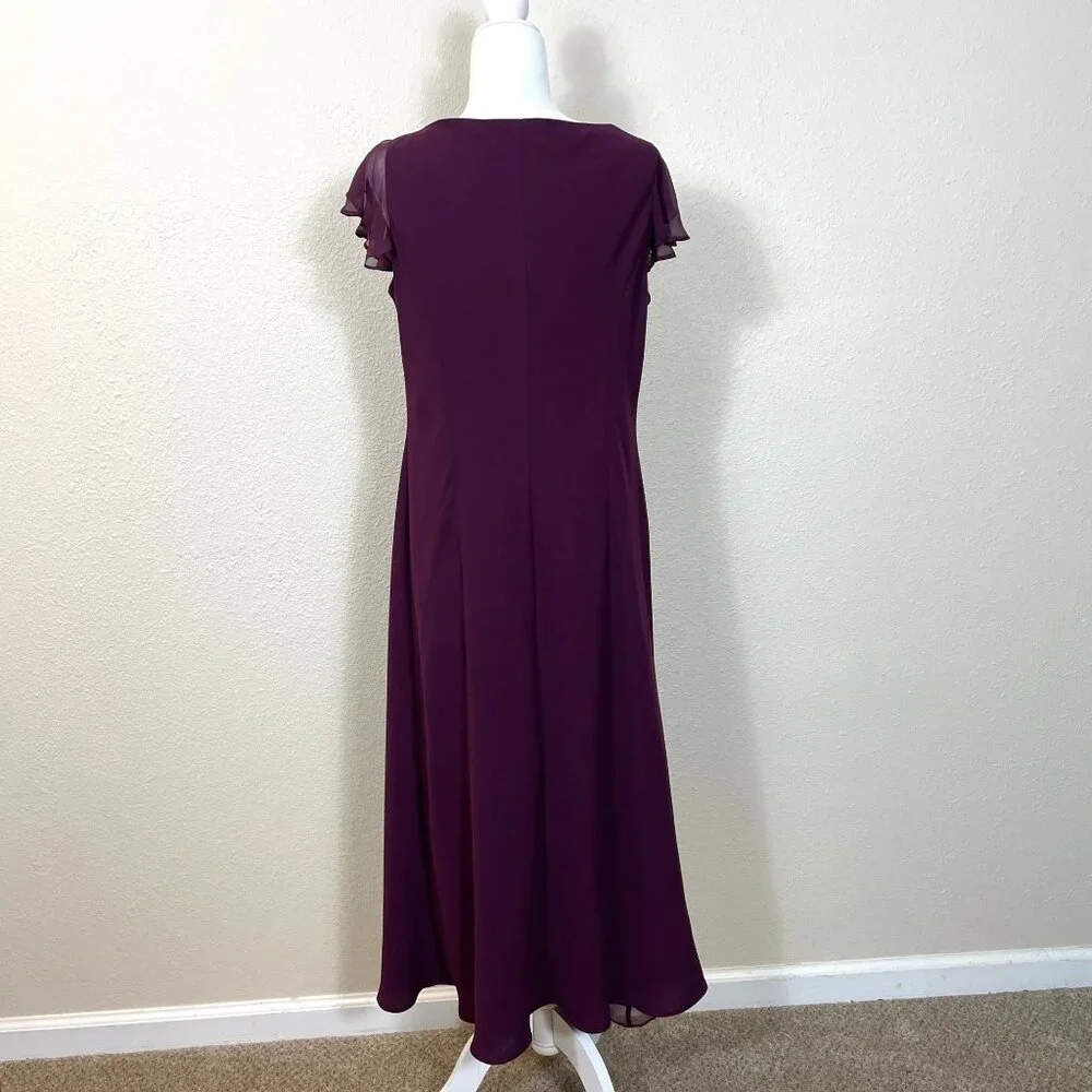 Jones Wear Dress 16 Plum Cowl Neck 90s Y2K Tiered Fairy Whimsi Gown - Picture 2 of 10